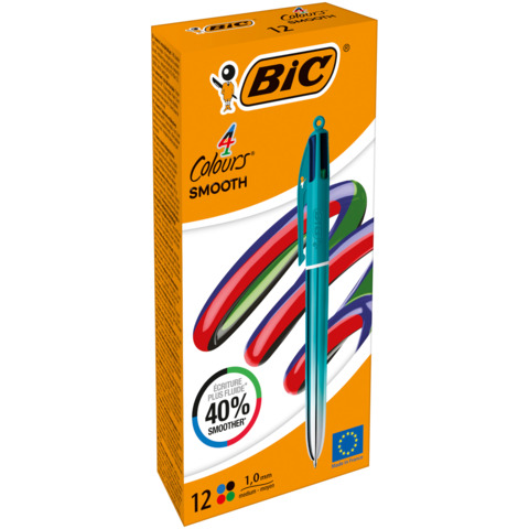 Penna a sfera a scatto BIC 4 Colours 1 mm in conf. 12 pezzi Smooth Gradient Verde Acqua - 524092